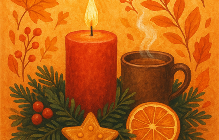 Adventskranz mit brennender Kerze